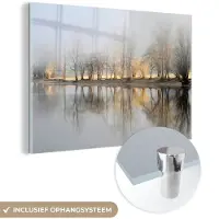 MuchoWow Glasschilderij 180x120 cm - Schilderij acrylglas - Water - Bomen - Natuur - Landschap - Foto op glas - Muurdecoratie woonkamer - Wanddecoratie slaapkamer - Schilderijen