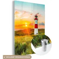 MuchoWow Glasschilderij 120x160 cm - Schilderij acrylglas - Vuurtoren - Natuur - Zon - Landschap - Strand - Zee - Foto op glas - Muurdecoratie woonkamer - Wanddecoratie slaapkamer - Schilderijen