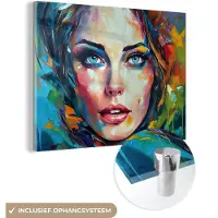 MuchoWow Glasschilderij 160x120 cm - Schilderij acrylglas - Gezicht - Vrouw - Olieverf - Kleurrijk - Kunst - Foto op glas - Muurdecoratie woonkamer - Wanddecoratie slaapkamer - Schilderijen