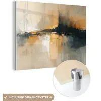 MuchoWow Glasschilderij 160x120 cm - Schilderij acrylglas - Modern - Abstract - Goud - Zwart - Foto op glas - Muurdecoratie woonkamer - Wanddecoratie slaapkamer - Schilderijen