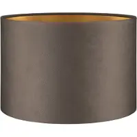 Home Sweet Home Fluweel - Velvet Lampenkap - Cilinder - Grey + goud - Luxe stijl - ø30 x 20 cm - E27 fitting - voor tafellampen en Pendellamp - voor woonkamer en eetkamer
