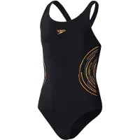 Speedo Placement Muscleback Swimsuit Zwart 7-8 Years Meisje