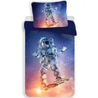 Cofi1453® Kinderdekbedovertrek Astronaut op spaceboard - microvezel