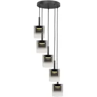 Highlight 5-lichts hanglamp Salerno rond zwart met smoke glas