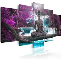 Karo-art Schilderij - Waterval en Boeddha , 5 luik