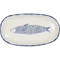 Clayre & Eef Serveerschaal 30x16x3 cm Beige Blauw Keramiek Vis