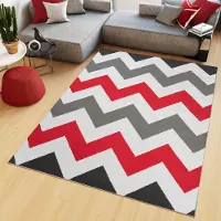 Tapiso Maya Vloerkleed Grijs Rood Laagpolig Zigzag Tapijten Maat- 120x170