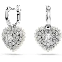 Swarovski Oorbellen - Hyperbola drop earrings, Heart, Rhodium plated in white