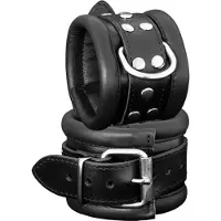 Kiotos leather Leren handboeien 6.5 cm breed gevoerd - zwart