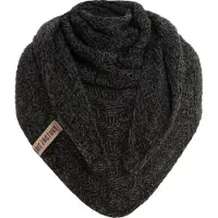 Knit Factory Sally Gebreide Omslagdoek - Driehoek Sjaal Dames - Dames sjaal - Wintersjaal - Stola - Wollen sjaal - Zwart gemêleerde sjaal - Zwart/Antraciet - 220x85 cm - Grof gebreid
