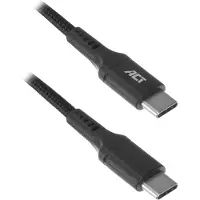 ACT USB 2.0 oplaad- en datakabel, Type C naar Type C, 1 meter, nylon, 1 m, USB C, USB C, USB 2.0, 0,48 Gbit/s, zwart