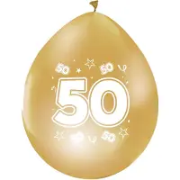 We Fiesta 16 Ballonnen 12″ Metallic Goud 2 Zijdig Bedrukt 50 jaar - Versiering Slinger Feestdecoratie Decoratie Verjaardag Jubileum Ballon Feest