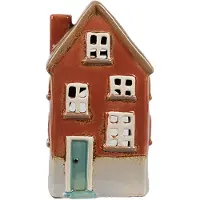 Clayre & Eef Waxinelichthouder Huis 10x8x18 cm Oranje Keramiek Theelichthouder Oranje Theelichthouder