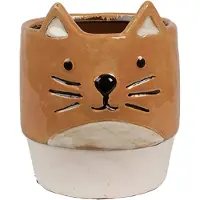 Clayre & Eef Bloempot Ø 11x13 cm Oranje Keramiek Kat Oranje