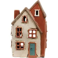 Clayre & Eef Waxinelichthouder Huis 13x8x20 cm Beige Keramiek Theelichthouder Beige Theelichthouder