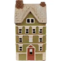 Clayre & Eef Waxinelichthouder Huis 14x10x26 cm Groen Beige Keramiek Theelichthouder Groen Theelichthouder