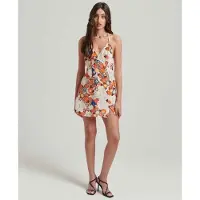 Superdry Dames Witte lingerie mini-jurk met print (S), Casual, Viscose, Mouwloos / spaghettibandjes W8011400A