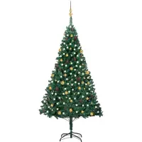 vidaXL Kunstkerstboom met verlichting en kerstballen 240 cm groen