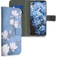 Kwmobile telefoonhoesje geschikt voor Samsung Galaxy A52 / A52 5G / A52s 5G - Backcover voor smartphone - Hoesje met pasjeshouder in taupe / wit / blauwgrijs - Magnolia design