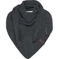 Knit Factory Jaida Gebreide Omslagdoek - Driehoek Sjaal Dames - Dames sjaal - Wintersjaal - Stola - Wollen sjaal - Donkergrijs sjaal - Antraciet - 190x85 cm - Inclusief siersluiting