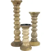 Mars & More kandelaar mango hout ribbel 40cm