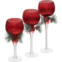 Atmosphera Glazen kaarsenhouder met feesttak, 3 stuks