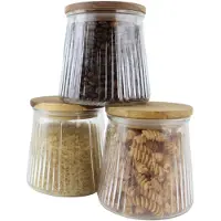 OTIX Voorraadpotten - Glas - met Deksel - Snoeppotten - Set van 3 - Acacia Wood - 650ml - SIRIUS