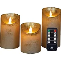 Annas collection Batterijverlichting 3 kaarsen wax rustiek met bewegende vlam goud Anna's Collection