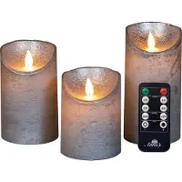 Annas collection LED Stompkaars Rustiek Zilver D 7,5 H 10 / 12,5 / 15 Cm 3 Stuks