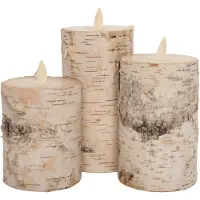Annas collection Kaars berk wit bewegende vlam 3 st 7,5x10/12,5/15 cm b.o. Anna's Collection