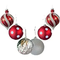 HEM Grote Kerstballen Set – 6 Stuks Ø14 cm – Rood en Zilver met Glitter – Luxe Kerstversiering voor Plafond of Etalage