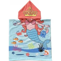 ECarla Strandlaken Zeemeermin – Blauw/Rood - Badponcho - Badcape - Kinderdoek - Omslagdoek kinderen - Handdoek - Beach cape