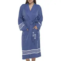 Lalay - hamam badjas Krem Sultan - royal blue - XXL - dames heren badjas - sauna badjas - dunne badjas - 100% gekamd katoen