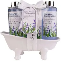 Accentra Badeset LAVENDEL in Keramikbadewanne, inkl. 140ml Duschgel, 140ml Schaumbad, 50g Badesalz, Duft: Lav