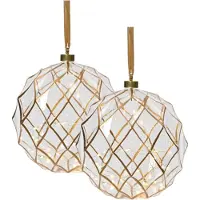 Lumineo Verlichte kerstballen - 2x - glas - aan lint - D20 cm - goud - 15 led lampjes - warm wit