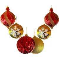HEM Grote Kerstballen Set – 6 Stuks Ø14 cm – Rood en Goud met Glitter – Luxe Kerstversiering voor Plafond of Etalage