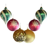 HEM Grote Kerstballen Set – 6 Stuks Ø14 cm – Goud en Groen met Glitter – Luxe Kerstversiering voor Plafond of Etalage