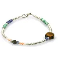 Heaven Eleven - dames - armband - 925 - Sterling - ZILVER - 1mm - gekleurd - tijgeroog - kruisje