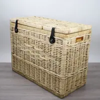 Migo Styling - Wasmand - 3 vakken - Naturel -Met deksel - 85x40xH65 - Riet - Rotan - Trio