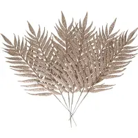 Othmar decorations Kerstdecoratie insteek bladeren op clip - 6x - champagne - 29 cm - Decoratieve tak kerst