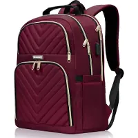 Kuosdaz Rugzak voor dames, 156 inch, schoolrugzak, meisjes, tieners, met USBoplaadpoort, laptoprugzak, stijlvolle dagrugzak, waterdicht, voor school, universiteit, reizen, werk, bordeaurood