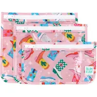 BUMKINS Clear Front Travel Bags - Reistasjes met Doorzichtig Venster - Set van 3 in 3 Formaten - Toilettasje, Make-up Etui en Reis Organizer - Met Rits - Waterdicht - Boots Cowboylaarsjes - Roze