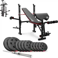 Hop-Sport HS-1055 – Fitnessbank – Verstelbaar – met Halterset – Curlpult en Beencurler