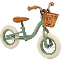 Vedes loopfiets vintage groen 10 inch met mandje en luchtbanden.