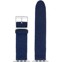 Eulit perlon horlogeband geschikt voor Apple Watch 38/40/41 - Serie 1/2/3/4/5/6/7/8/9/10 + SE - palma pacific smart - 20 mm - marineblauw blauw - metalen zwart gesp - incl.adapter