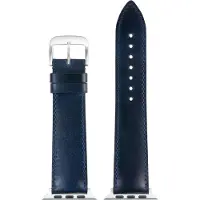 Eulit leer horlogeband geschikt voor Apple Watch 38/40/41 maat - Serie 1/2/3/4/5/6/7/8/9/10/11/12 + SE - shell cordovan smart - 20 mm - blauw - metalen gesp GLANZEND - incl. adapter