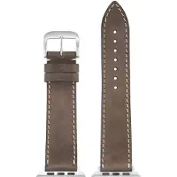 Eulit leer horlogeband geschikt voor Apple Watch 38/40/41 maat - Serie 1/2/3/4/5/6/7/8/9/10 + SE - nubuk smart - 20mm - donkerbruin bruin - metalen verguld gesp - incl. adapter