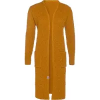 Knit Factory Jaida Lang Gebreid Dames Vest - Grof gebreid geel damesvest - Cardigan voor de herfst en winter - Lang vest tot over de knie - Oker - 36/38 - Met steekzakken