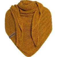 Knit Factory Sally Gebreide Omslagdoek - Driehoek Sjaal Dames - Dames sjaal - Wintersjaal - Stola - Wollen sjaal - Geel gemêleerde sjaal - Oker/Tobacco - 220x85 cm - Grof gebreid