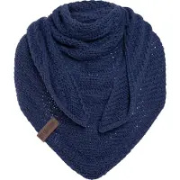 Knit Factory Sally Gebreide Omslagdoek - Driehoek Sjaal Dames - Dames sjaal - Wintersjaal - Stola - Wollen sjaal - Donkerblauwe sjaal - Capri - 220x85 cm - Grof gebreid